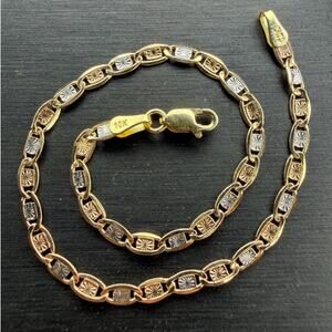 Solid 10k Yellow White Rose Gold Valentino Bracelet 7.5" Long 3mm Wide